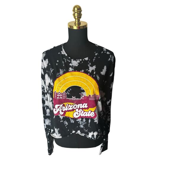 ASU Arizona State Throwback Upscape Apparel Long Sleeve Bleach Dye Graphic Tee - Picture 1 of 5